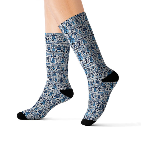 SWX "Fiddle Me Blue"  Christmas Socks